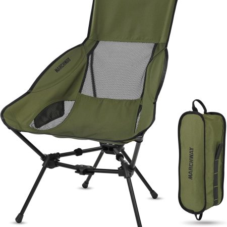 MARCHWAY Lightweight Folding High Back Camping Chair with Head Support, Stable Portable Compact for Outdoor Camp, Travel, Beach, Picnic, Festival, Hiking, Backpacking (Green)