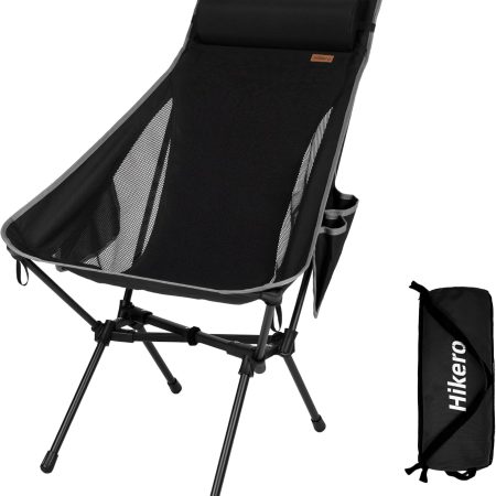 Portable High Back Camping Chair, Support Heavy Duty 440 lbs, Lightweight Folding Chair with Adjustable Pillow for Hiking, Beach, Backpacking (Black)